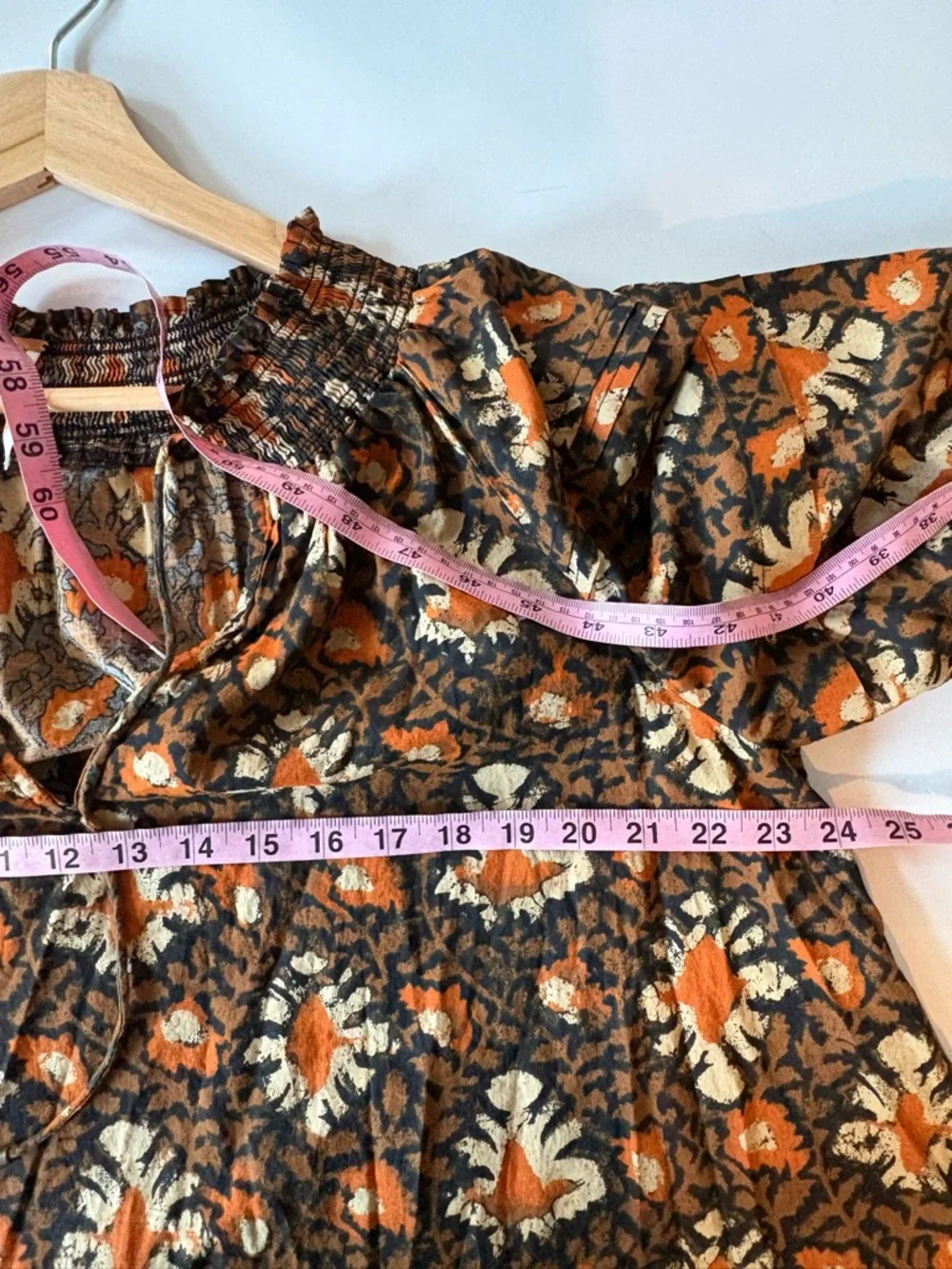 Free People || Willow Printed Top‎ Blouse Puff Sleeve Block Print Boho Brown S
